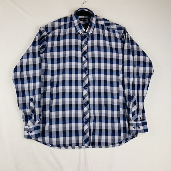JARED LANG Women's Blue White Plaid Long Sleeve Button Down 100% Cotton Shirt XL - Picture 1 of 9